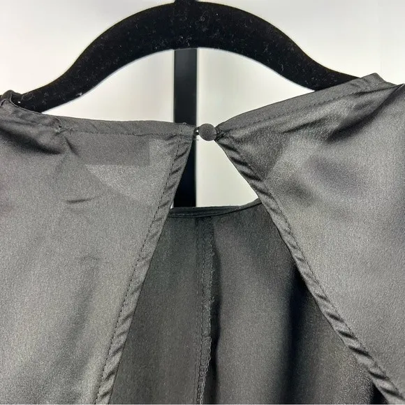 PrettyLittleThing High Slit Wrap Dress Womans 8 Black Satin Open Back Clubwear - Image 13