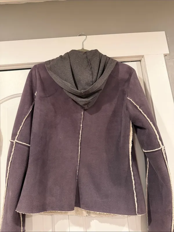 Velvet Dark Purple Sherpa-Trim Hooded jacket‎ medium - Image 6