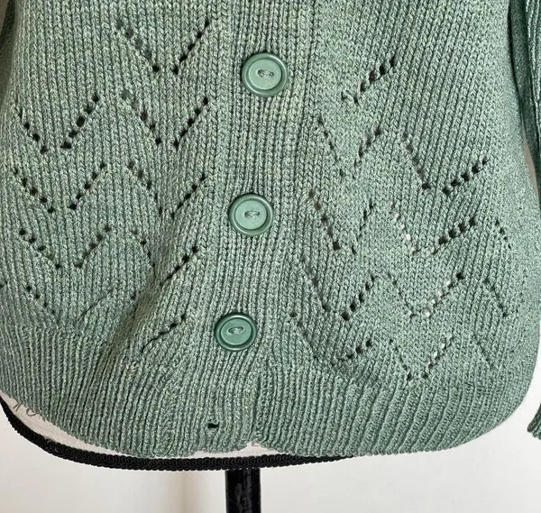 Green Women’s Cardigan Sweater Size Large Button Chunky Knit Grandmacore Spring - Image 6