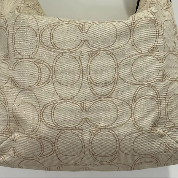 Coach Signature Penelope Purse Linen Leather Crossbody Shoulder Bag Cream Gold - Image 6
