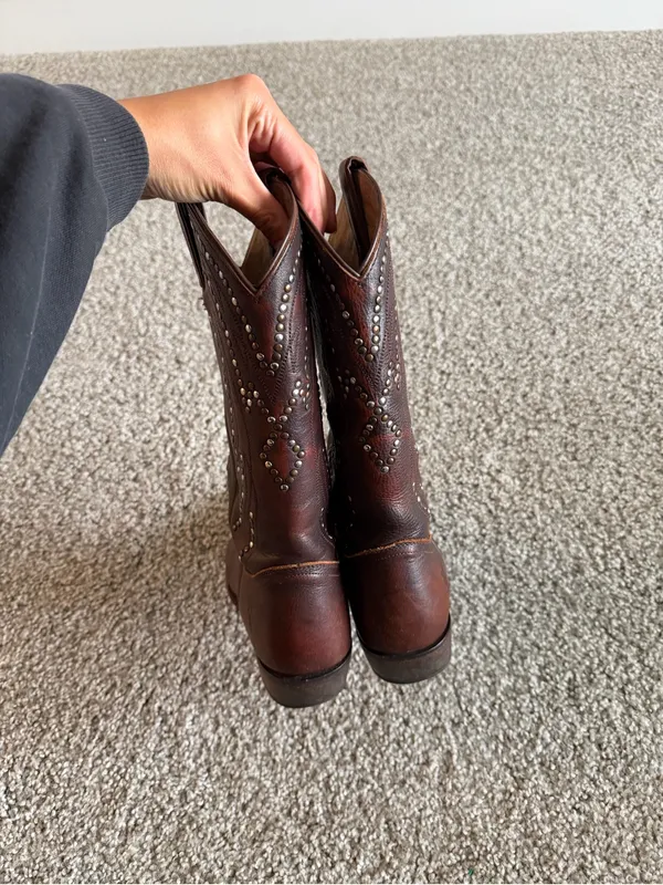 Frye Brown Billy Pull On Leather Studded Tall Cowboy Boot - Image 5