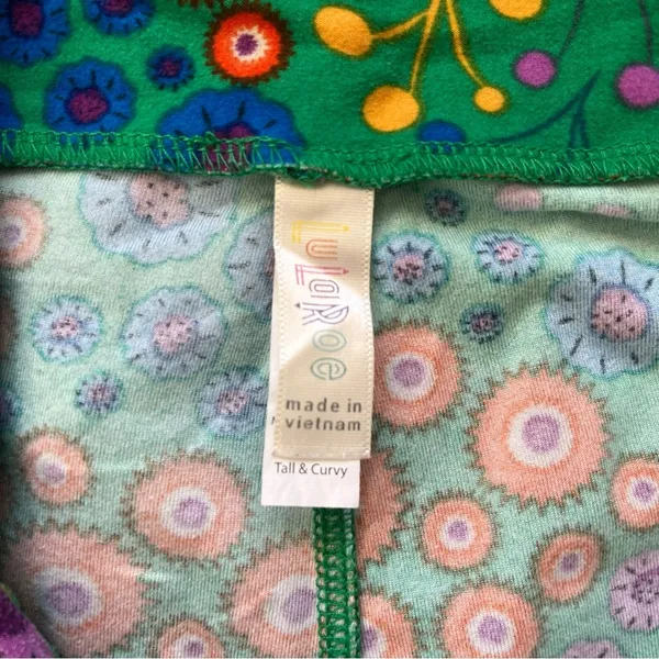LuLaRoe Green / Pink / Yellow Patterned Leggings Size Tall and Curvy 12/18 - Image 7
