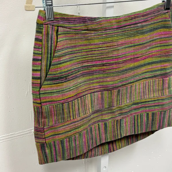 Charlotte‎ Ronson Multi Color Striped Mini Skirt Green Pink Size 2 Pocket Zipper - Image 3
