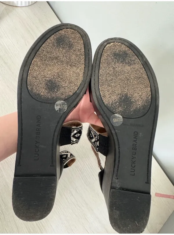 Lucky Brand GWINDOLIN Espadrille Wedge Sandal Black Leather Open Toe Platform 5 - Image 2