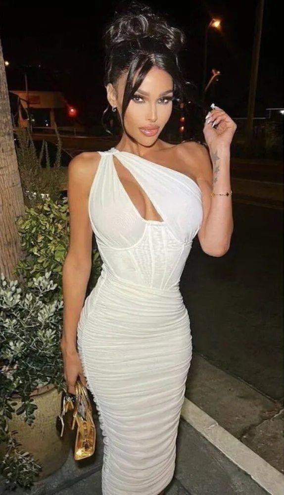 HOUSE OF CB Valentina Asymmetric Cutout One-Shoulder Midi Dress in Ivory XS NWT - Image 3