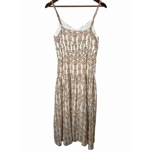 Baltic Born Thebes Tank Midi Dress Tan White Floral Smocked Waist Medium - Image 6