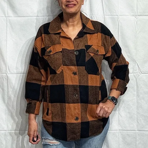 Blu Pepper Orange Plaid Buffalo Print Shacket Sz S - Image 9