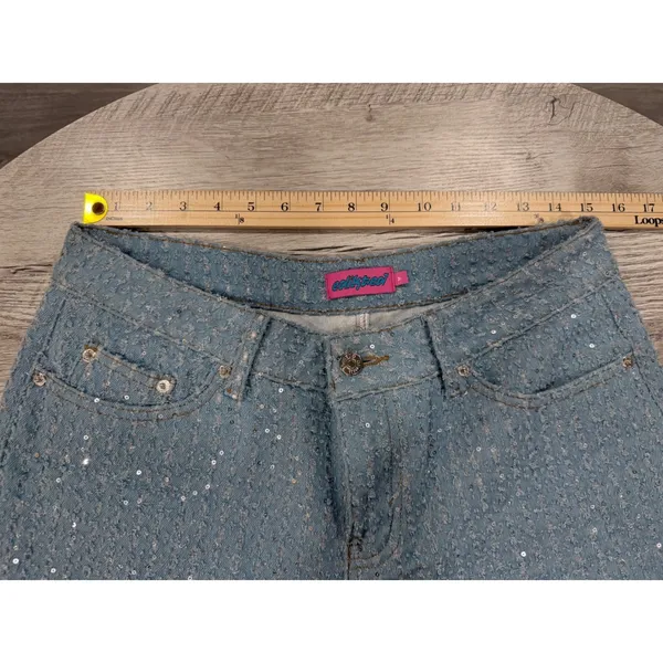 Edikted Sparkly Cargo Jeans Medium Y2K Wide Leg Glitter Denim Pants - Image 3