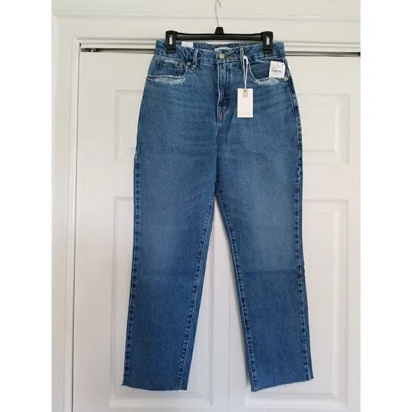 Good American Good Vintage Straight Leg Fray Jeans Indigo Blue Women's Sz 6/28 - Image 5