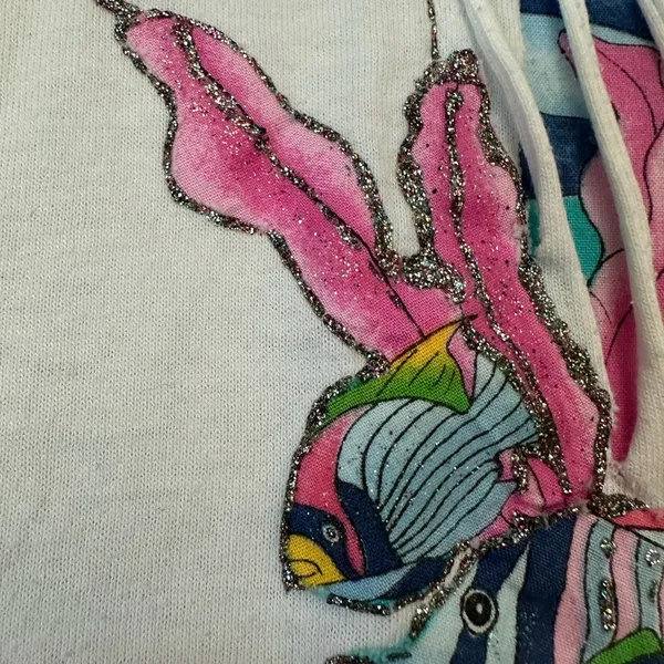 Vintage 90s Fish Ocean T-shirt Size Large Tropical Graphic Puffy Paint Glitter - Image 6