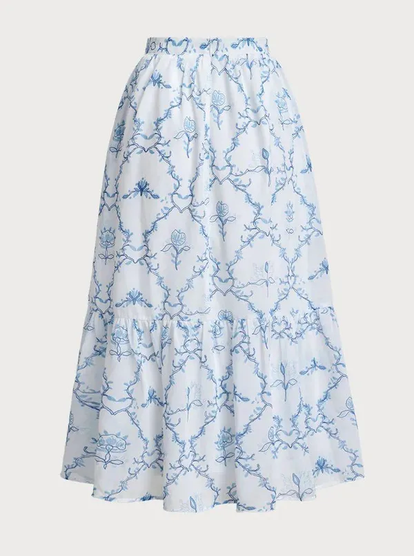 Rihoas White Floral Tiered Midi Skirt - Image 4