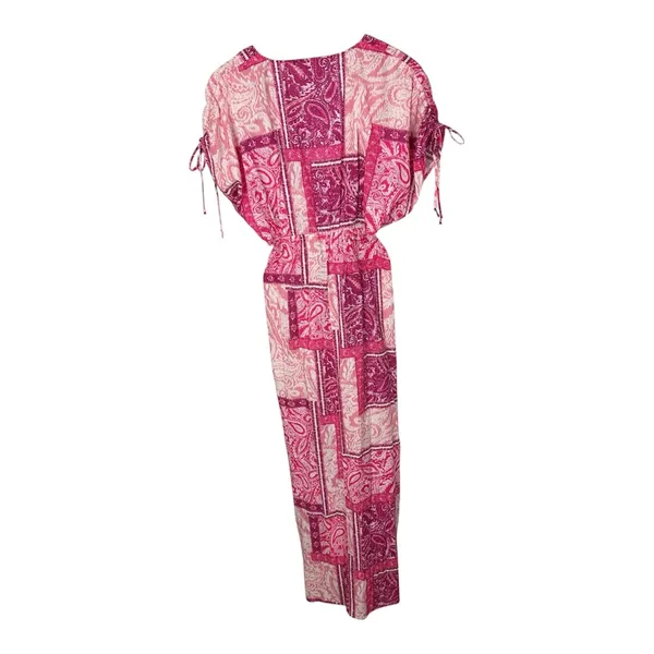Zara Patchwork Paisley Cotton Maxi Dress Cutout Side M Pink NWT Blogger Favorite - Image 4