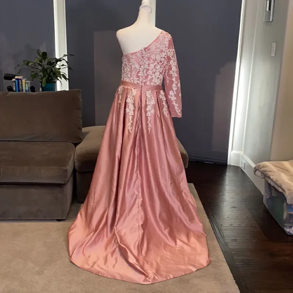 Women’s Dusty Pink One Shoulder Full Length Prom Party Dress Size M **READ** - Image 5