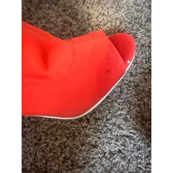 Aldo Neon Orange Sock Boots Peep Toe Stiletto Heel Gogo Retro Zip Womens 9/40 - Image 5