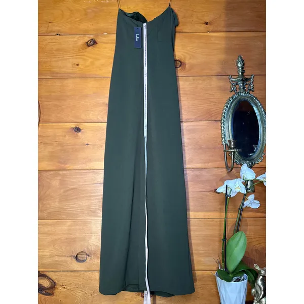 NWT Lulus Thula Dark Olive Cutout U-Bar Column Maxi Dress Strapless Gala Size L - Image 6