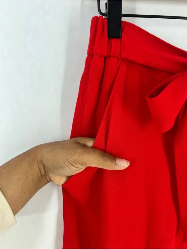 Aritzia Wilfred Faun Ankle‎ Pants Red Drapey Crepe Wide Leg High Rise Tie Belt M - Image 5