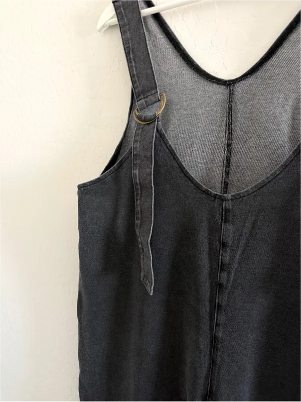 Exlura NEW High Roller Denim Bib Jumpsuit Loose Sleeveless Baggy Overalls Pockets M - Image 9