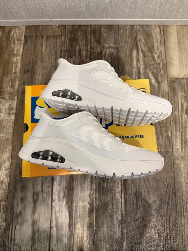 Skechers Uno-Flex All-White Low-Top Lace-Up Sneakers Size 7.5 - Image 12