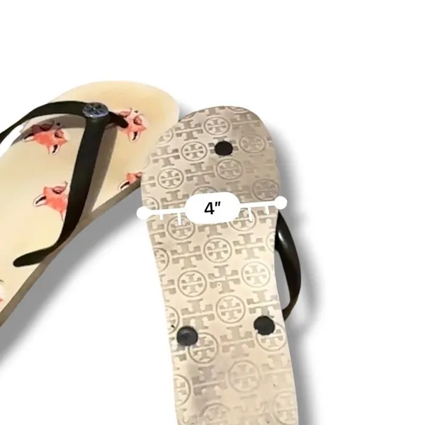 Tory Burch Fox Print‎ Flip Flops Womens 12 Cream Thong Sandals Logo Summer Beach - Image 6