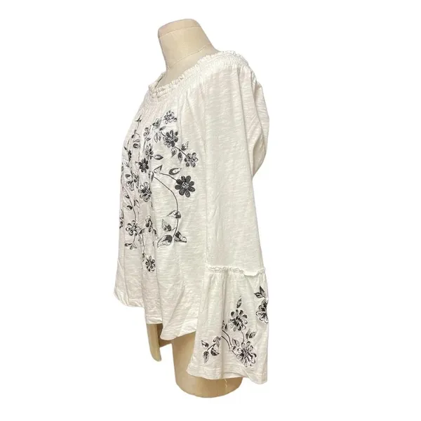 Anthropologie Annie‎ Top Embroidered Off The Shoulder Blouse White Size Large - Image 5
