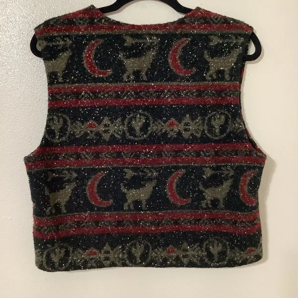 Vintage Retro Western Cowgirl Cowboy Southwestern Black Wolf Cropped Vest Medium - Image 6