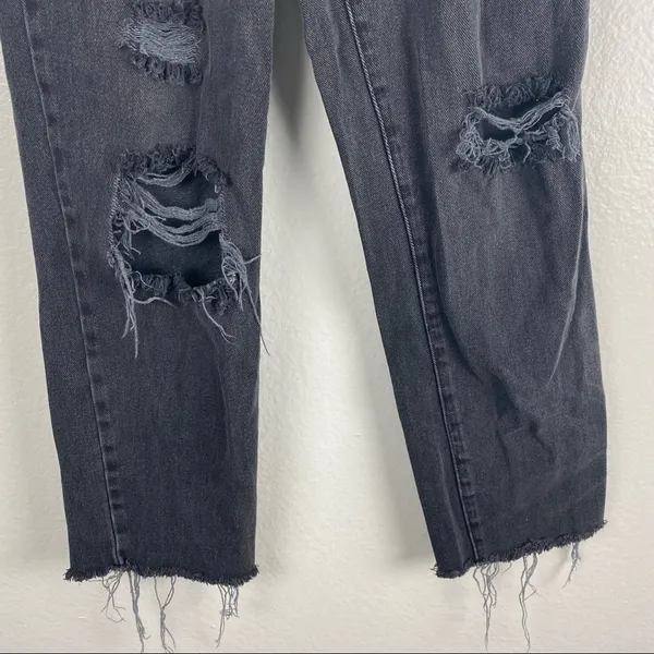 PACSUN Black Wash High Rise Straight Ripped Distressed Frayed Hem Jeans Size 24 - Image 12