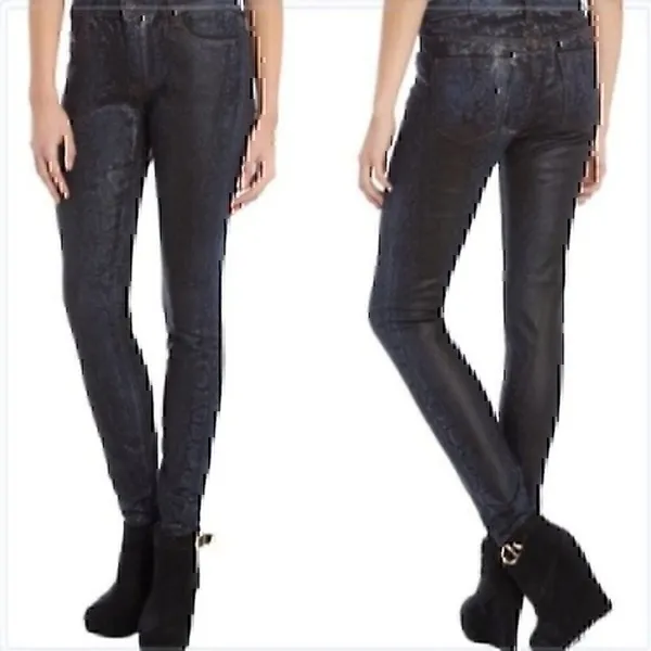 HUDSON JEANS Nicole Super Skinny Jeans Snakeskin Mid Rise Black Dark Wash Denim - Image 3