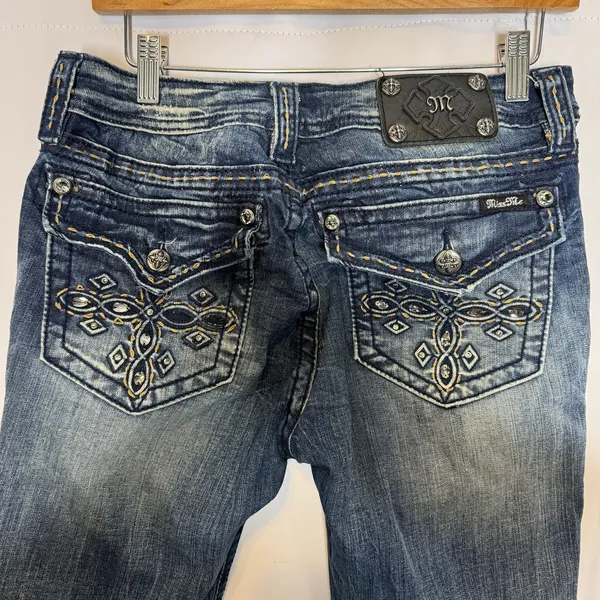 Miss Me Mid Rise Bootcut Jeans 31 Embellished Flap Pockets - Image 5