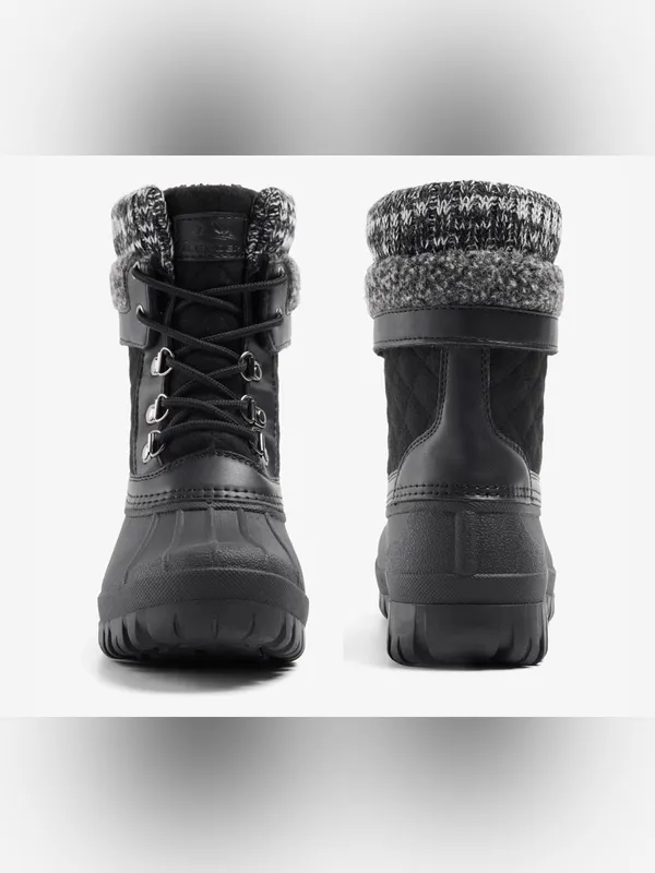 Women's Black Quilted Winter Lace-Up Boots with Knit Collar Size 6 - Image 4