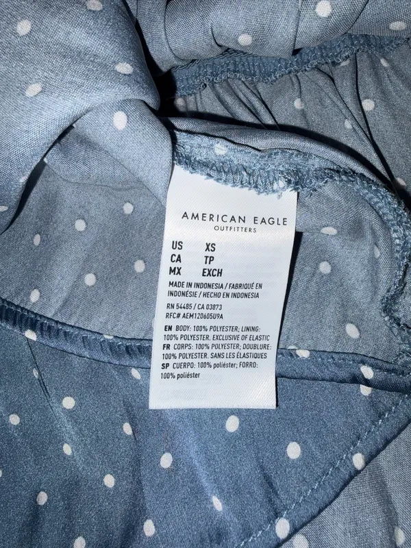 American Eagle Womens Top XS Blue White Polka Dot Ruffled Babydoll - Image 5