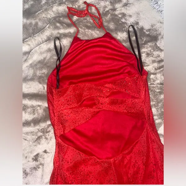 Windsor Red Maxi Halter Neck Sparkly Dress - Image 3