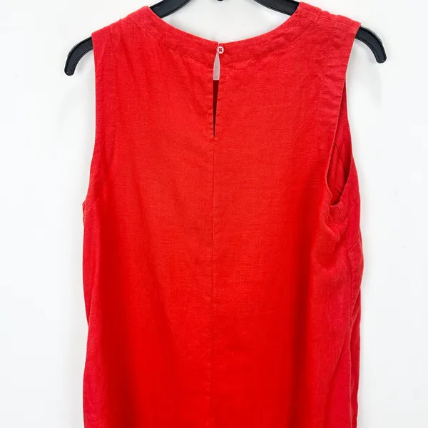 Madewell Mini Shift Dress in 100% Linen A Line Embroidered Hem Wild Poppy M - Image 14