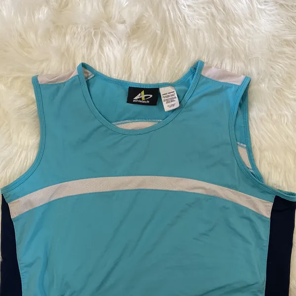 Athletech Blue and White Sleeveless Athletic Top Size L - Image 2