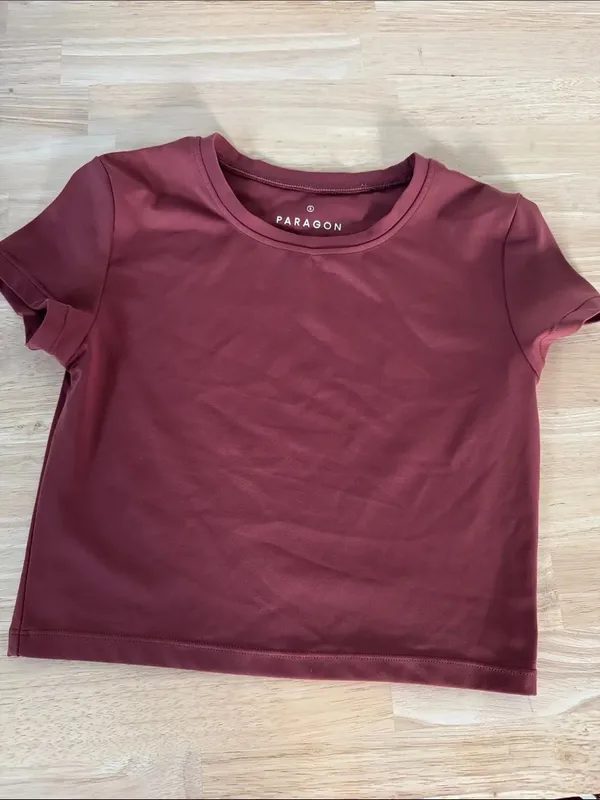 PARAGON Maroon Short-Sleeve Crewneck Crop Top EUC - Image 4
