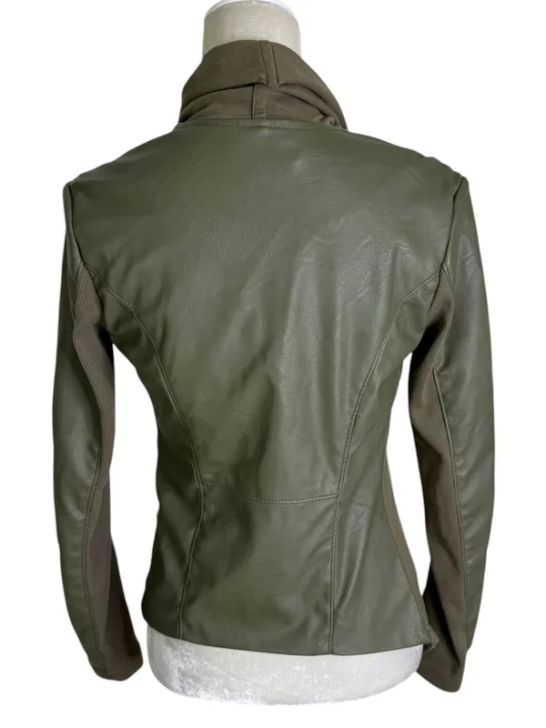 NWT BlankNYC Mixed Media Draped Moto Jacket Olive Green Size XS - Image 5