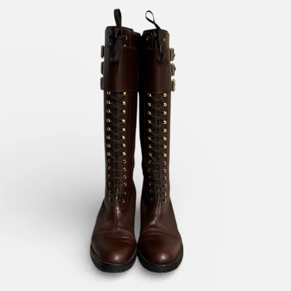 Martinez Valero Brown Leather Lace Up‎ Riding Boots Size 39/8.5 - Image 2
