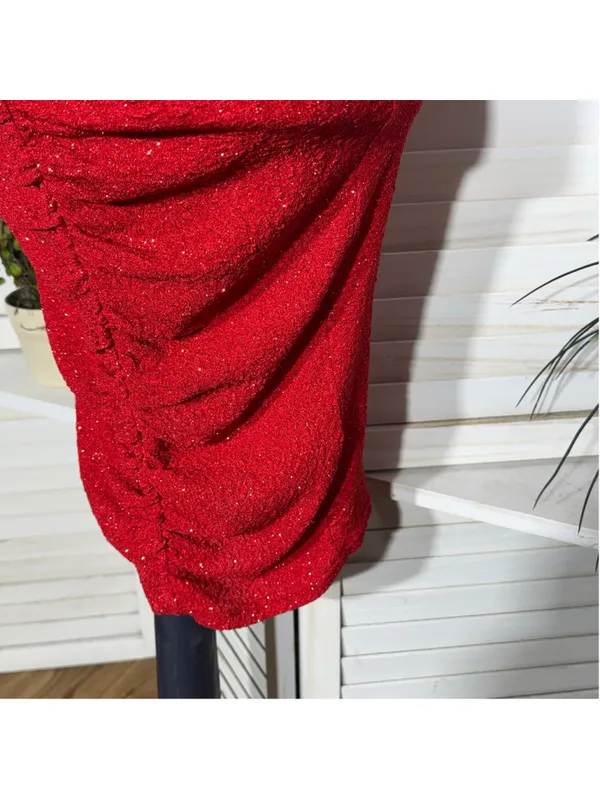 Shiny sparkle red dress ruched midi bodycon padded bra cocktail homecoming NWOT - Image 11