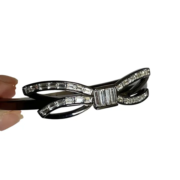 Coach‎ Bow Bangle Bracelet Womens OS Gunmetal Coquette Crystal Hinge Cuff - Image 3
