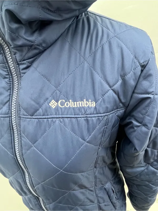 Columbia Womens Blue Navy Quilted Fleece Lined Full Zip Hooded Jacket Coat Small - Image 3