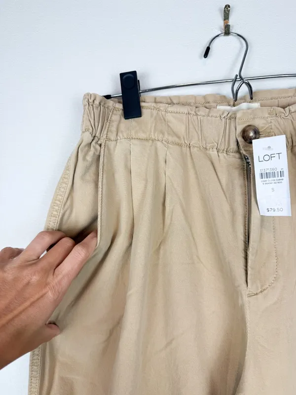 NWT LOFT Wide Leg Loose Fit Pleated Poplin Trouser Pant Tan Size Small - Image 5