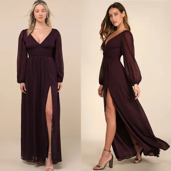 NWOT Lulus Enchant My Love Dark Purple V-Neck Long Sleeve Maxi Dress Size L - Image 2