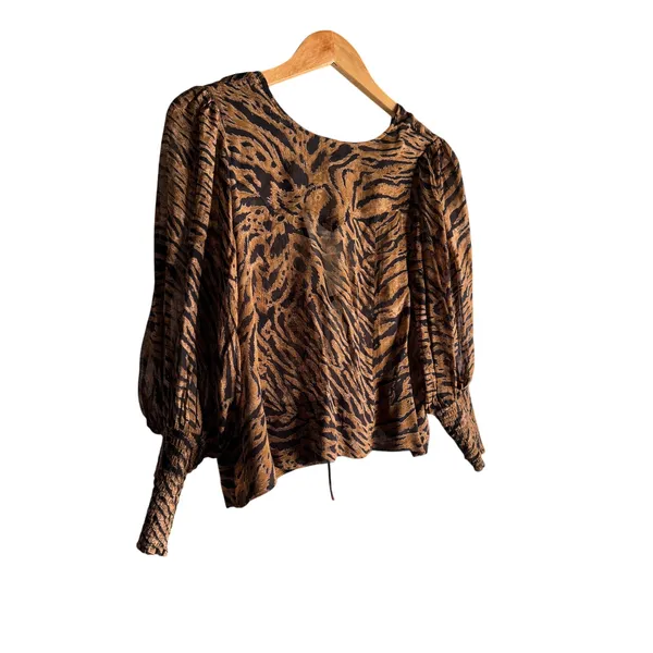 GANNI Animal Print Tie Front Blouse Top EU 34 XS 100% Viscose - Image 3