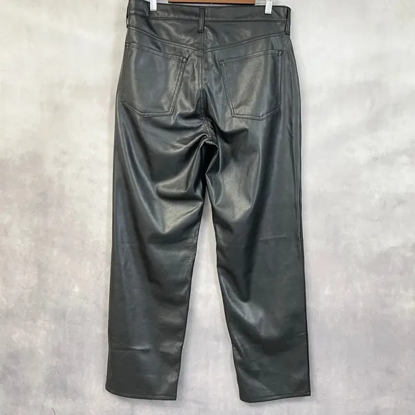 Old Navy OG Loose Faux Leather Pants Women 14 High Rise Straight Edgy Indie Moto - Image 2