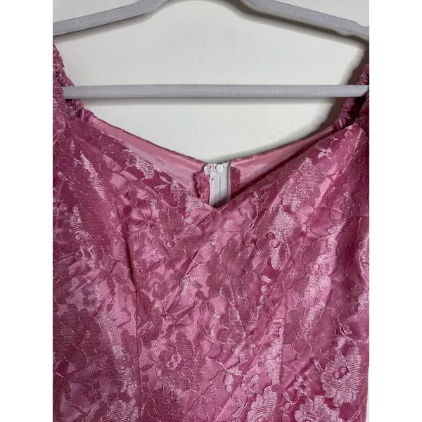 Vintage 80s Pink Lace Prom Dress Puff Sleeve Big Satin Bow Party Princesscore - Image 6