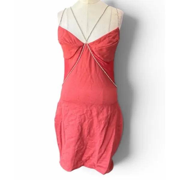 SUPERDOWN Jaxie Diamond Mini Dress Women's M Rust Embellished Sleeveless Party - Image 3