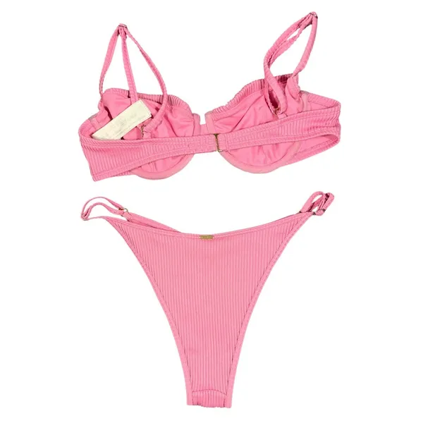 Hollister Bikini Set Womens M/S Pink Ribbed Underwire High Cut Swim 36B - Image 13