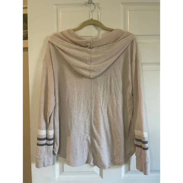 Market & Spruce Kallon Brushed Knit Hoodie Sweatshirt Beige Drop Shoulder Sz L - Image 2