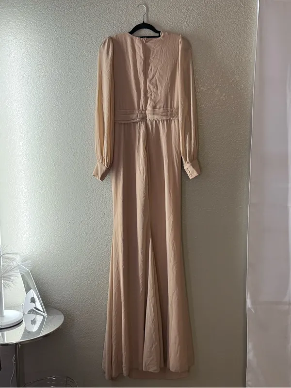 Faeriesty Champagne Ruched V Neck Long Sleeve Mermaid Formal Gown Size XL - Image 10
