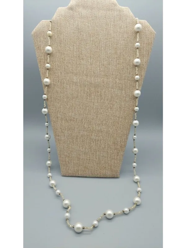 RUSH by Denis & Charles 44” Faux Pearl Crystal Bead Flapper Length Necklace - Image 4