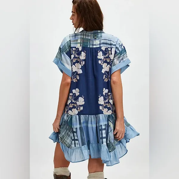 🆕 Free People | Printed Agnes Mini Dress | Indigo Combo | Sz: Xs - Image 3
